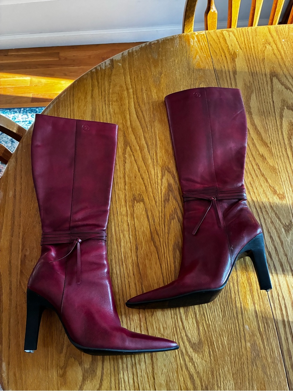 Bronx Women’s Burgundy Mid-Calf Pointed Toe High Heel Boots Becky 7996